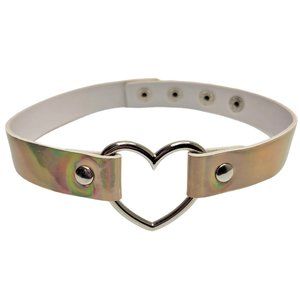 Metallic Gold Hologram Choker with Heart Ring